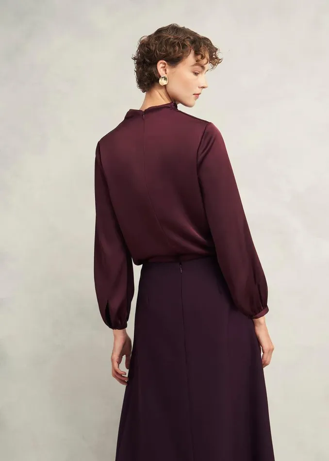 Women Tops Hobbs Lulworth Satin Blouse Cocoa Brown