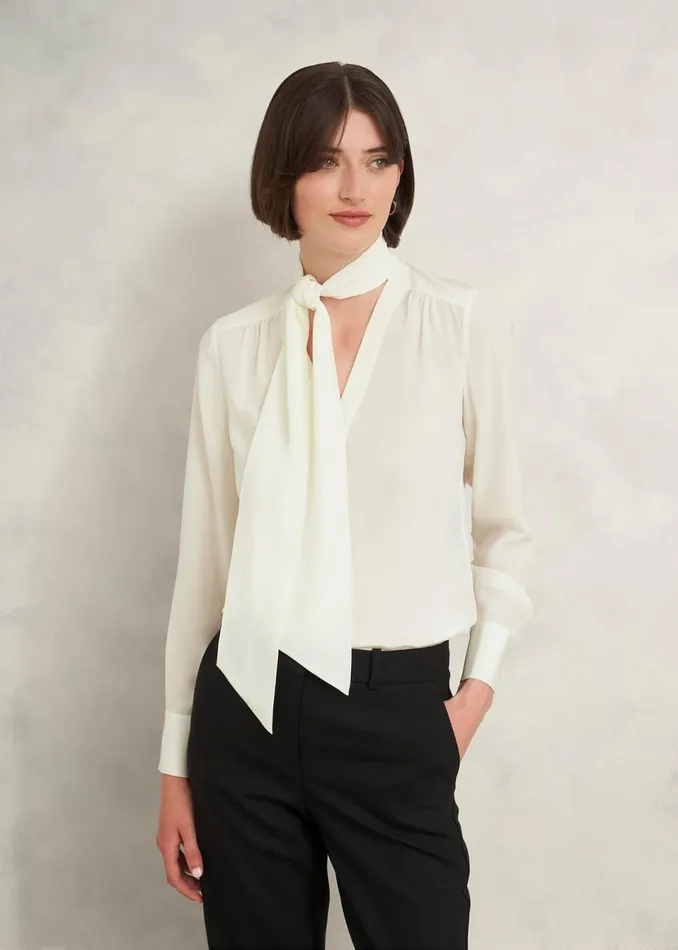 Women Tops Hobbs Mimi Silk Blouse Ivory