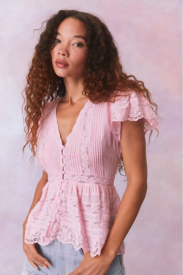 Women Tops LoveShackFancy Quinella Cotton Peplum VNeck ButtonDown Blouse Cherry Pink Women Tops LoveShackFancy Quinella Cotton Peplum VNeck ButtonDown Blouse Cherry Pink