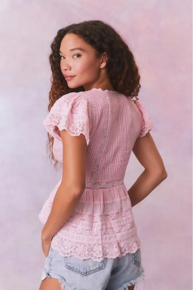 Women Tops LoveShackFancy Quinella Cotton Peplum VNeck ButtonDown Blouse Cherry Pink Women Tops LoveShackFancy Quinella Cotton Peplum VNeck ButtonDown Blouse Cherry Pink
