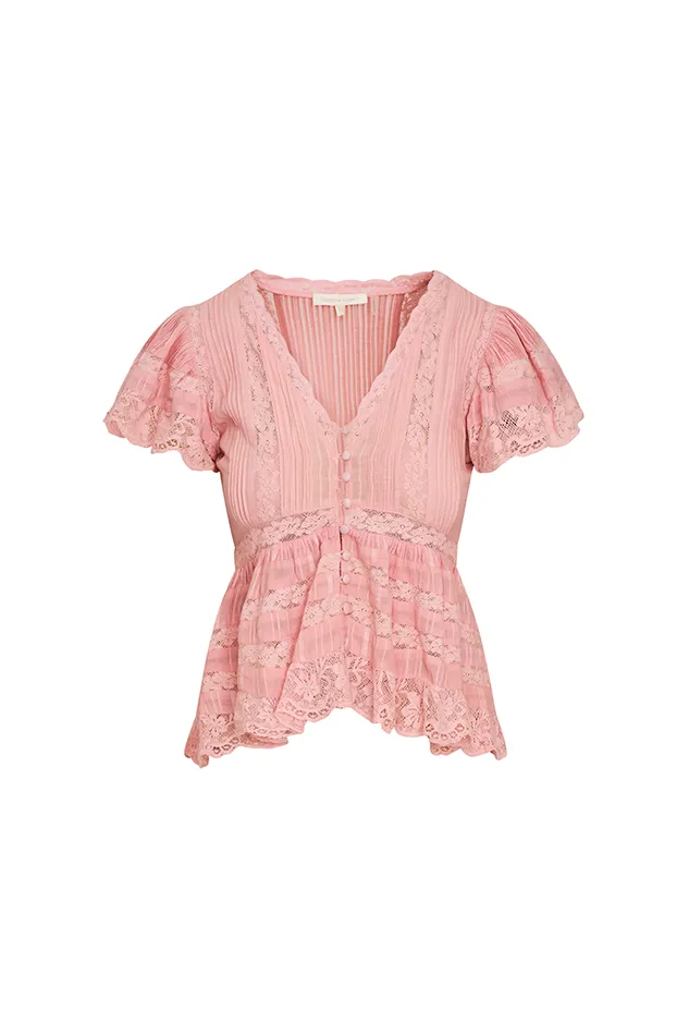 Women Tops LoveShackFancy Quinella Cotton Peplum VNeck ButtonDown Blouse Cherry Pink Women Tops LoveShackFancy Quinella Cotton Peplum VNeck ButtonDown Blouse Cherry Pink