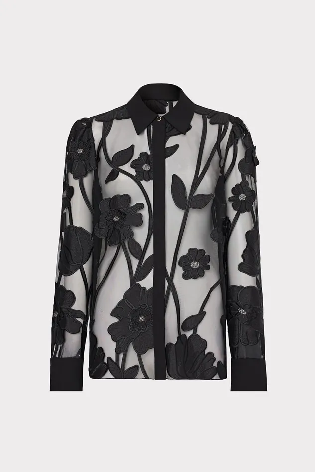 Women Tops Milly Ashton Grand Fleur Embroidered Top Black