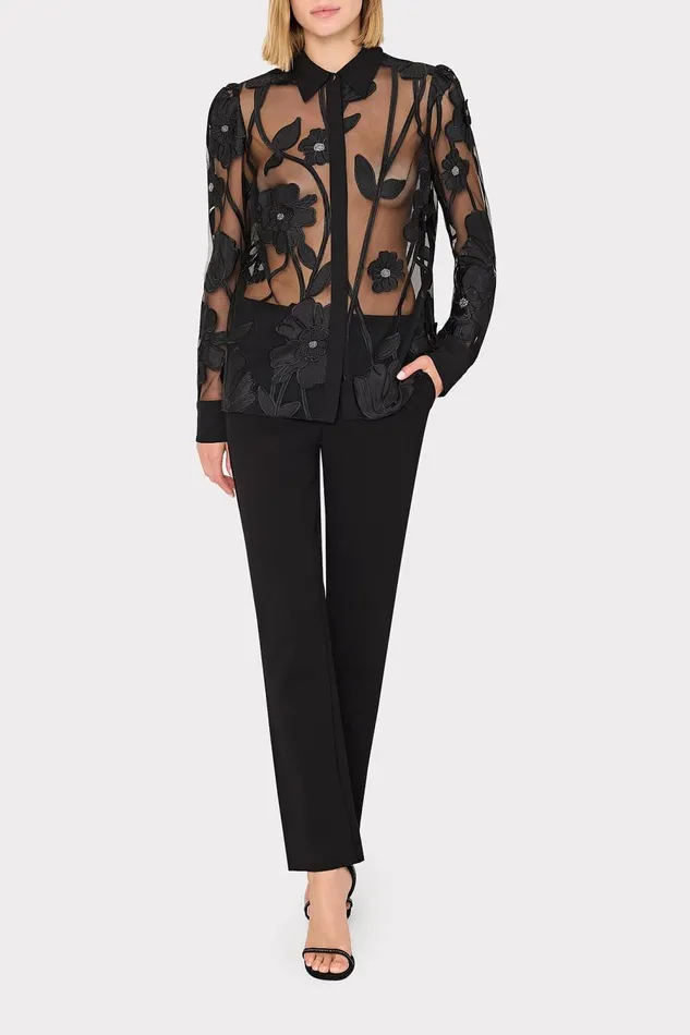 Women Tops Milly Ashton Grand Fleur Embroidered Top Black