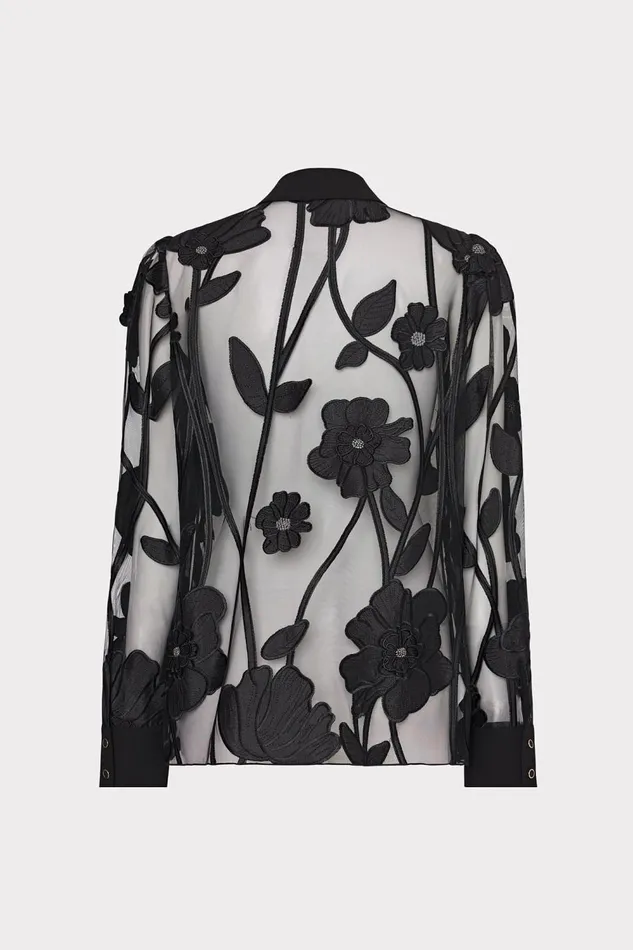 Women Tops Milly Ashton Grand Fleur Embroidered Top Black