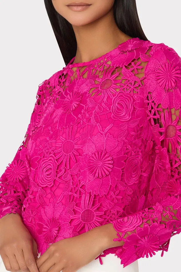 Women Tops Milly Nori Long Sleeve Lace Top Fuchsia