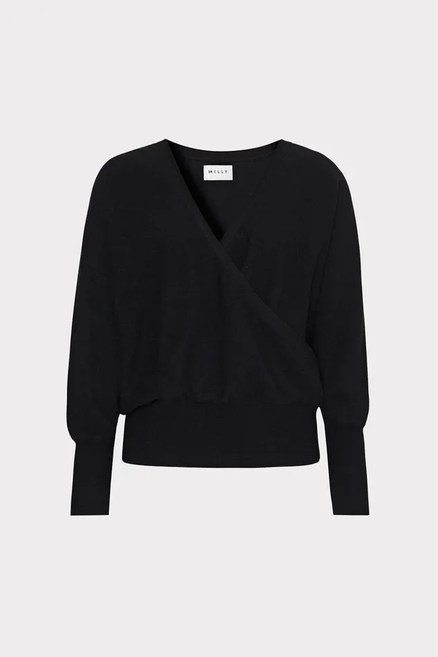 Women Tops Milly Racer VNeck Sweater Blackecru