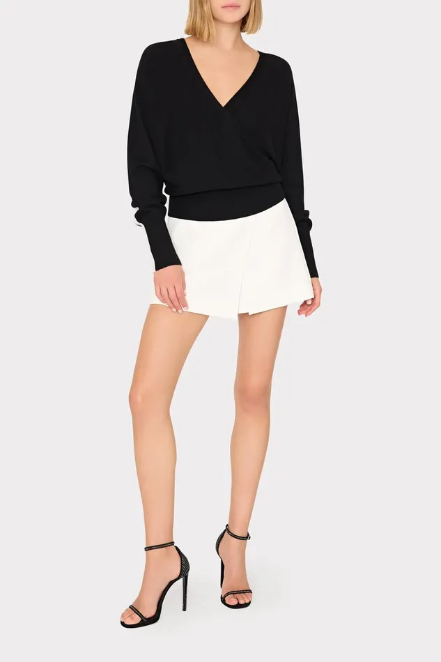 Women Tops Milly Racer VNeck Sweater Blackecru Women Tops Milly Racer VNeck Sweater Blackecru