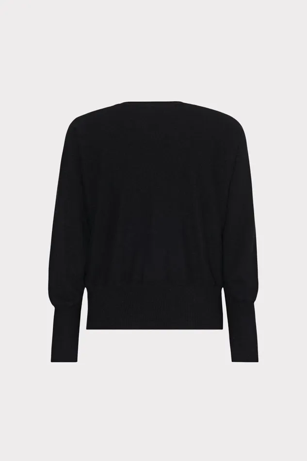 Women Tops Milly Racer VNeck Sweater Blackecru Women Tops Milly Racer VNeck Sweater Blackecru