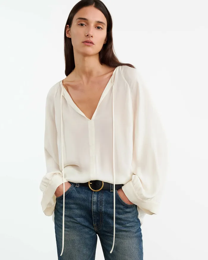 Women Tops Nili Lotan ACADIA SILK BLOUSE Ivory