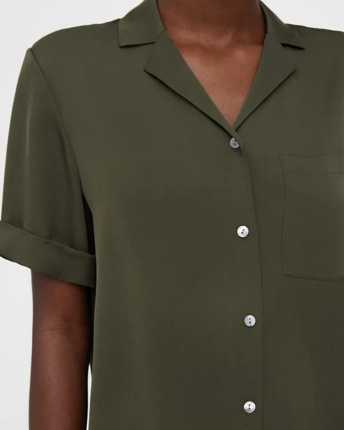 Women Tops Theory Camp Shirt In Silk Georgette Dark Olive
