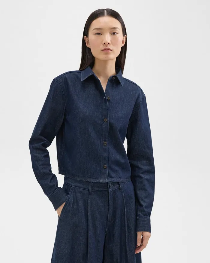 Women Tops Theory Cropped Shirt In Denim Indigo