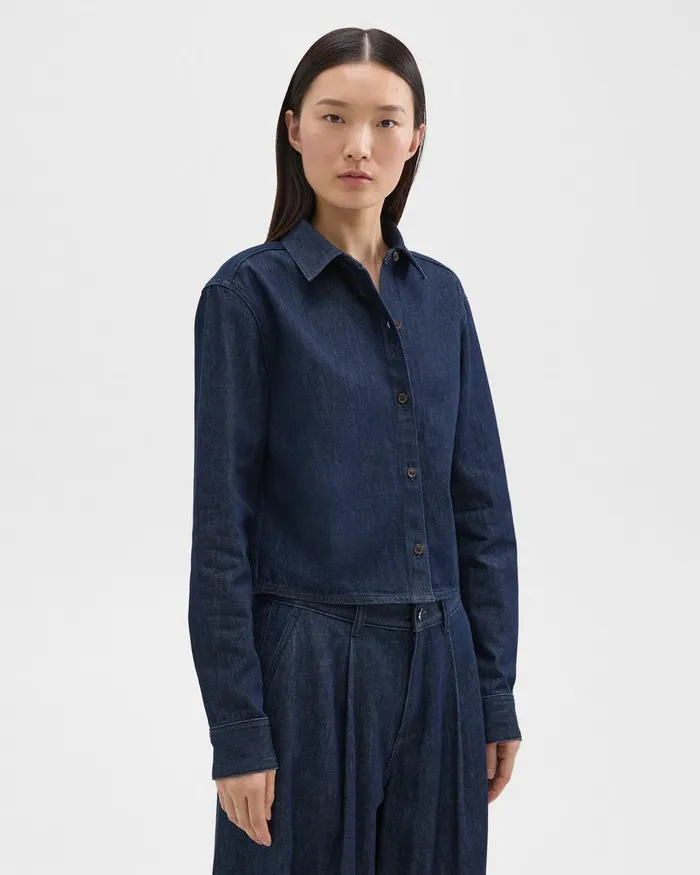 Women Tops Theory Cropped Shirt In Denim Indigo