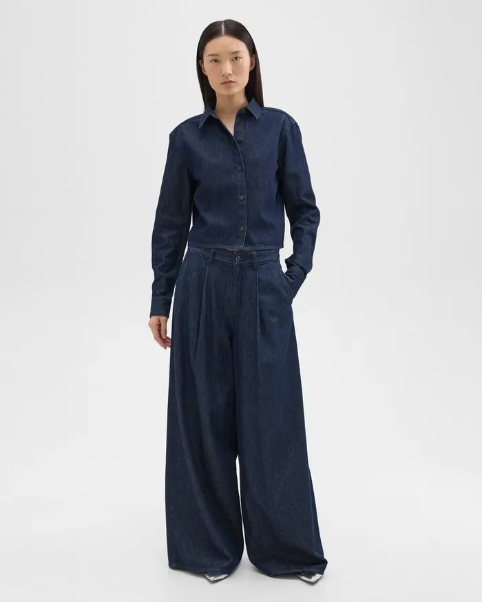 Women Tops Theory Cropped Shirt In Denim Indigo