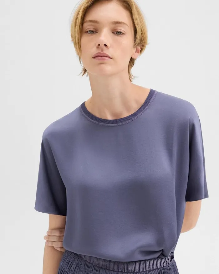 Women Tops Theory Dolman Sleeve Tee In Recycled Satin Aged Sapphire