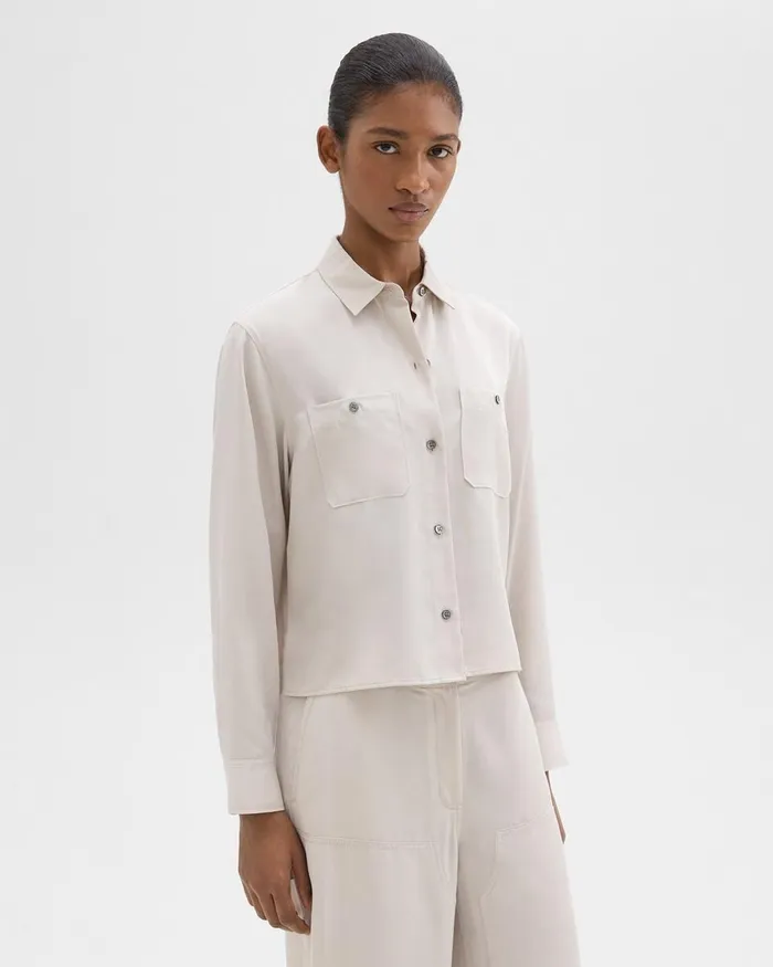 Women Tops Theory Patch Pocket Shirt In Fluid Twill New Sand