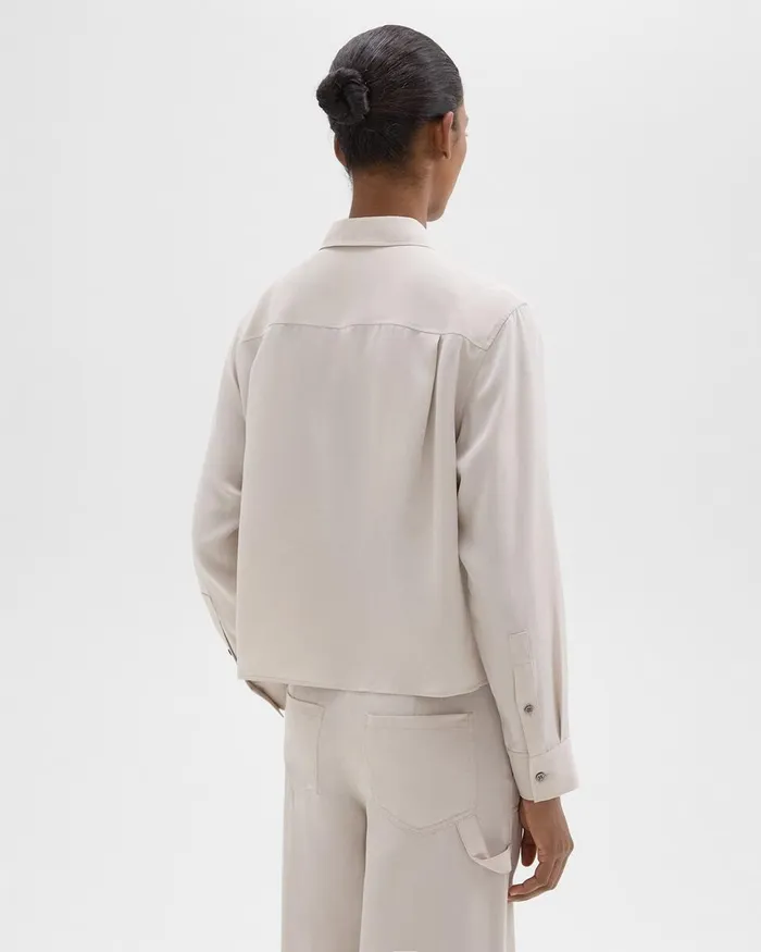 Women Tops Theory Patch Pocket Shirt In Fluid Twill New Sand