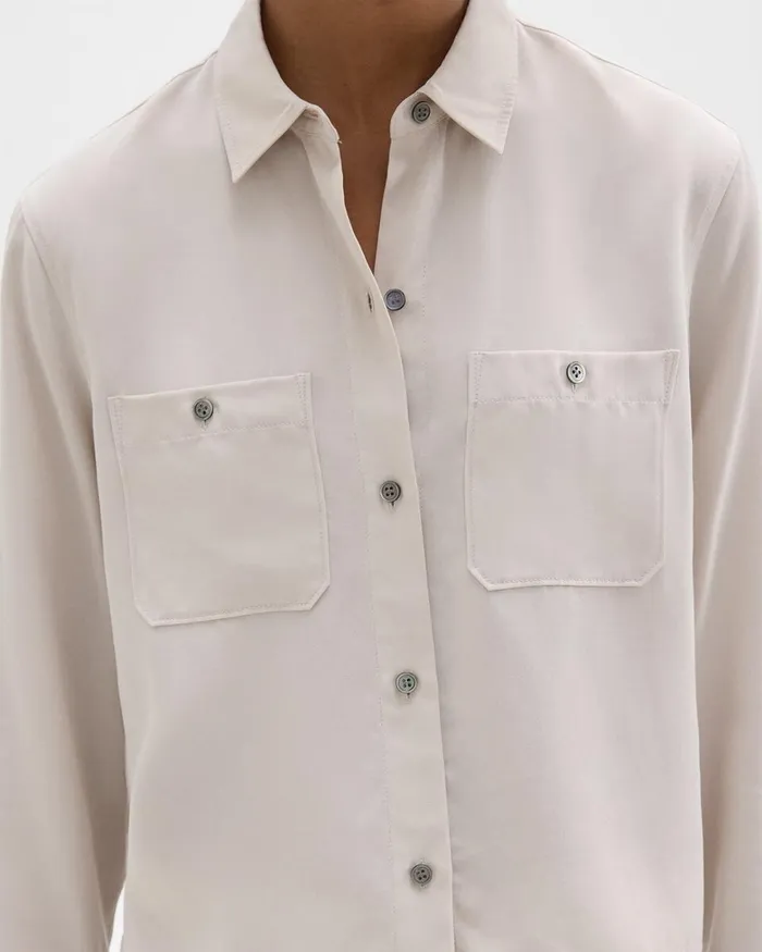 Women Tops Theory Patch Pocket Shirt In Fluid Twill New Sand