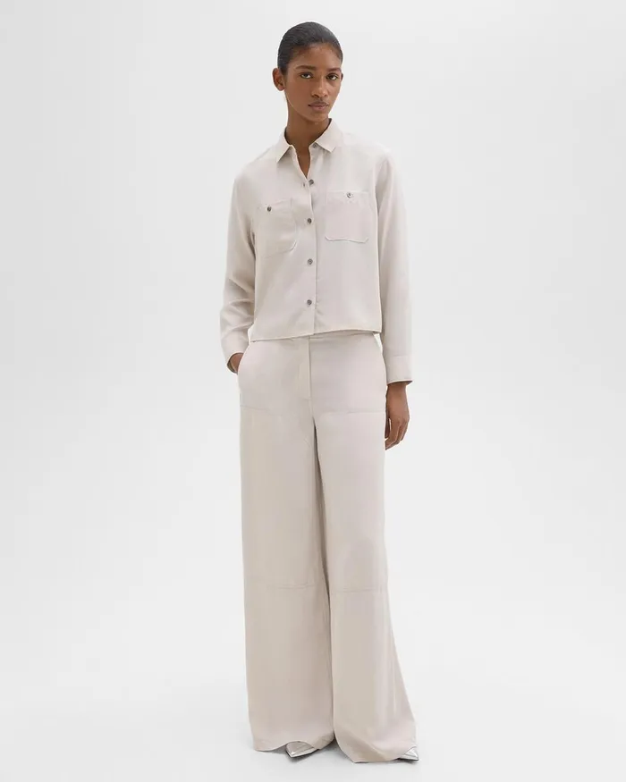 Women Tops Theory Patch Pocket Shirt In Fluid Twill New Sand