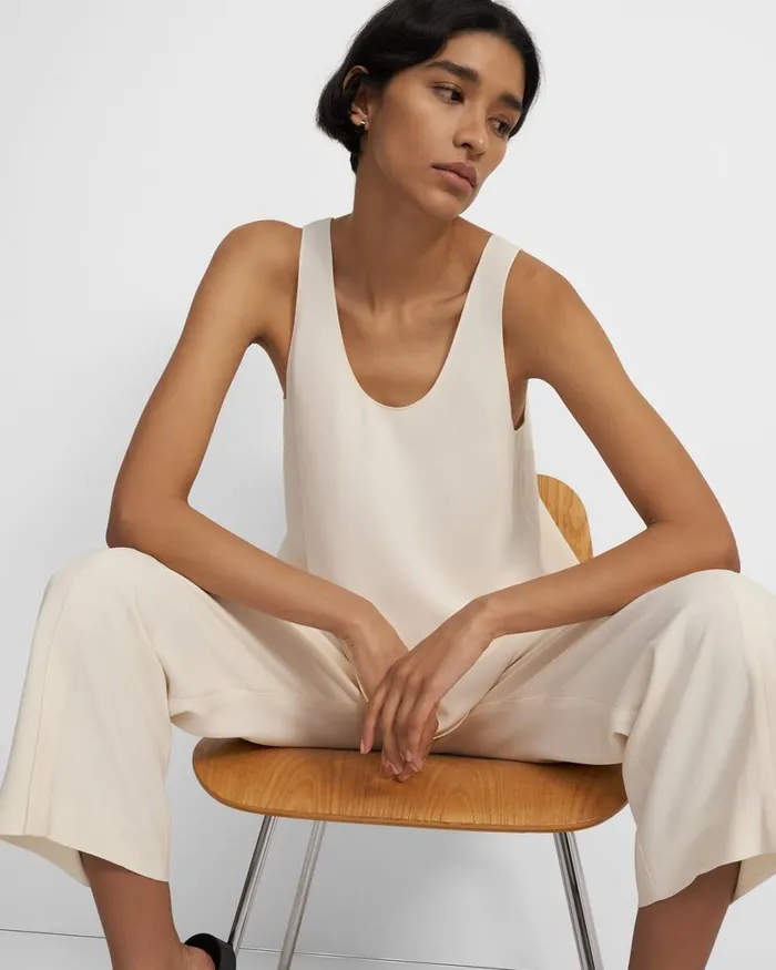 Women Tops Theory ScoopNeck Tank In Eco Rosina Crepe Cream Yellow