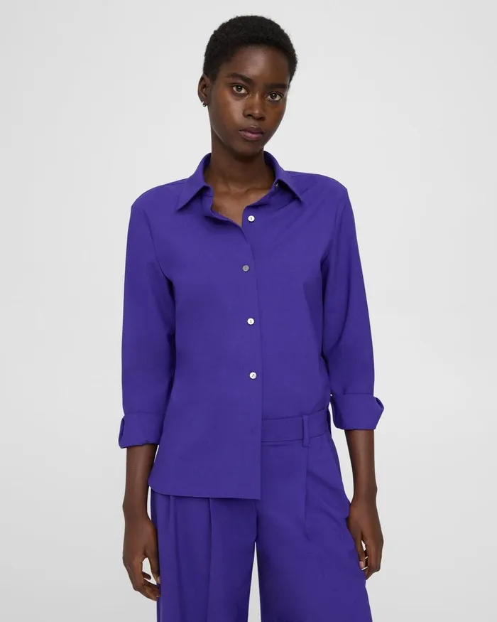 Women Tops Theory Straight Shirt In Good Wool Blue Iris