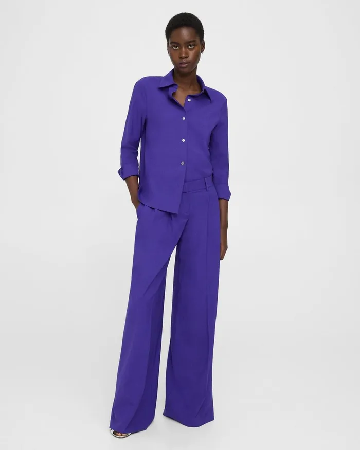 Women Tops Theory Straight Shirt In Good Wool Blue Iris