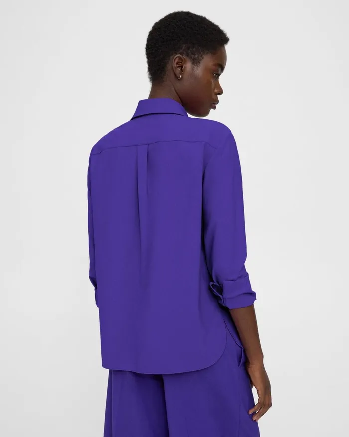 Women Tops Theory Straight Shirt In Good Wool Blue Iris