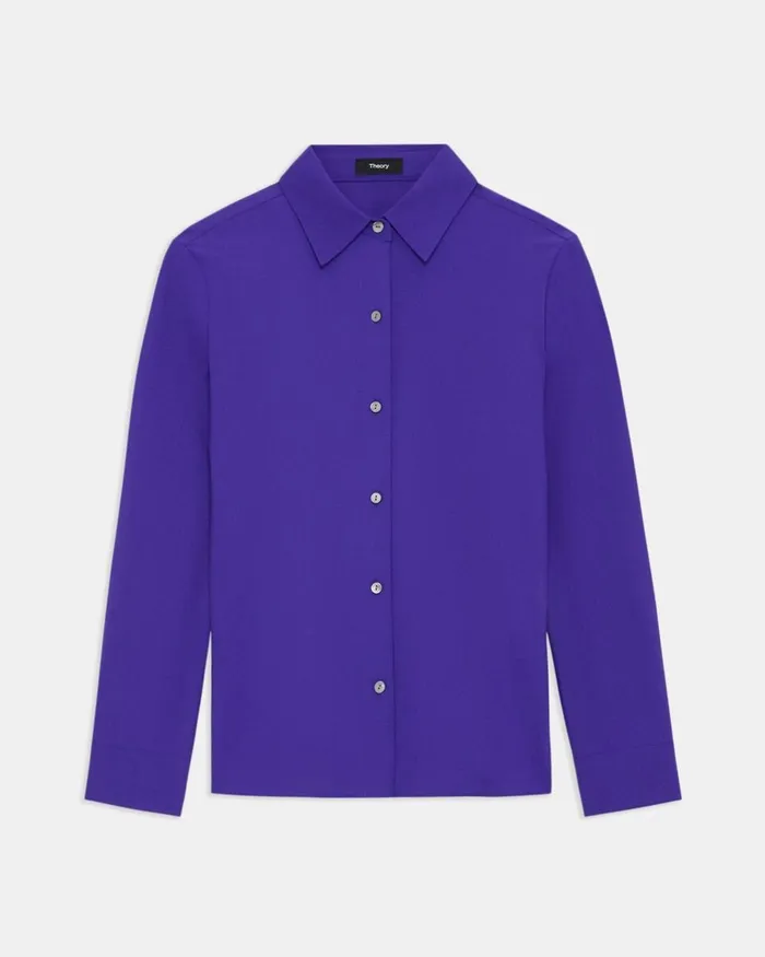 Women Tops Theory Straight Shirt In Good Wool Blue Iris