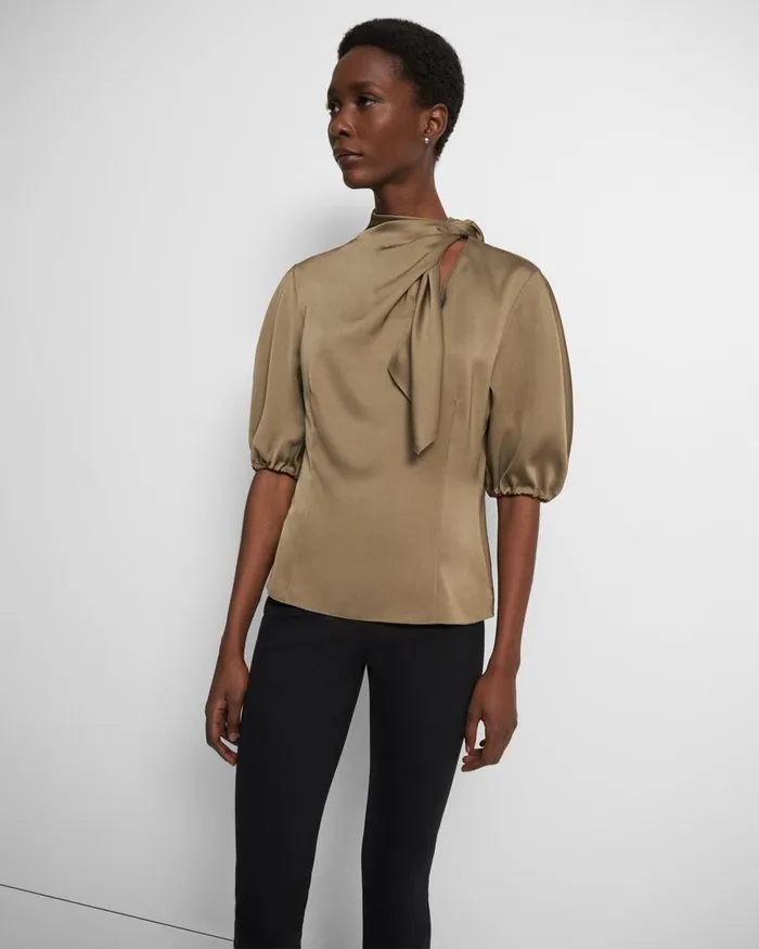 Women Tops Theory Twisted Scarf Top In Recycled Satin Dark Beige