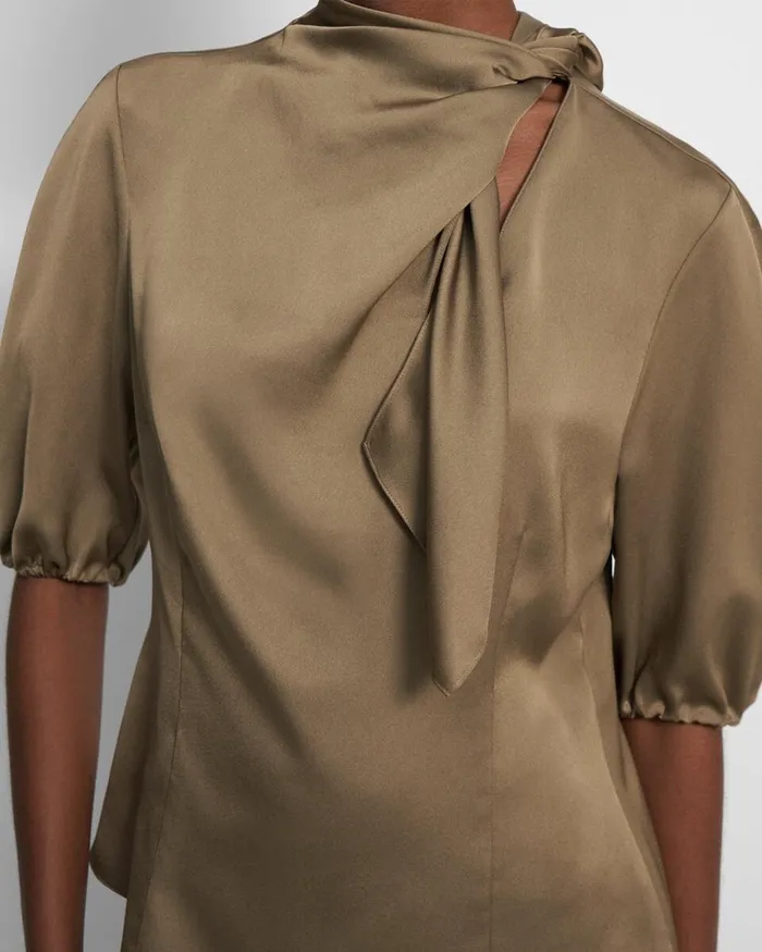 Women Tops Theory Twisted Scarf Top In Recycled Satin Dark Beige