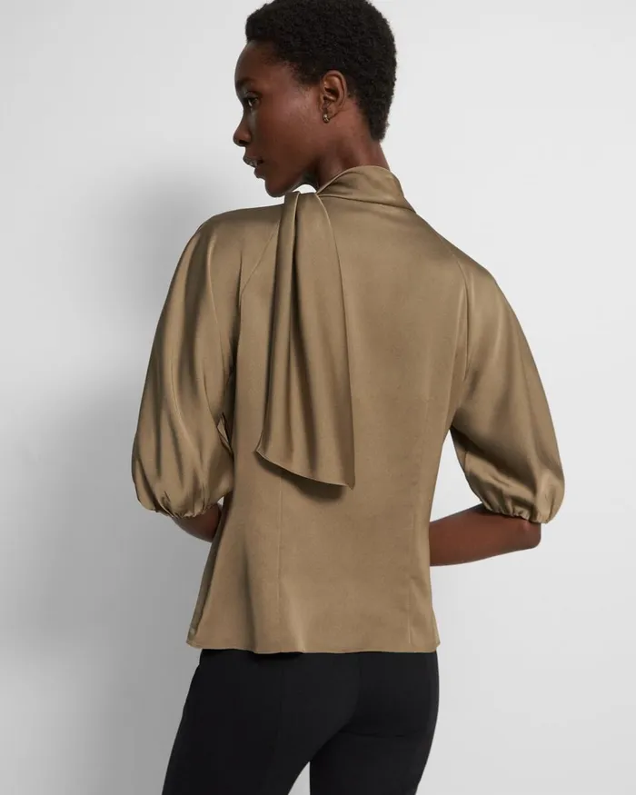 Women Tops Theory Twisted Scarf Top In Recycled Satin Dark Beige