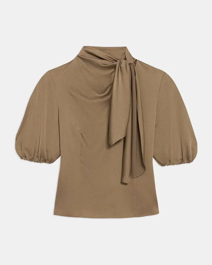 Women Tops Theory Twisted Scarf Top In Recycled Satin Dark Beige