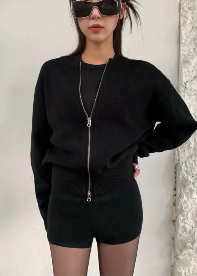 Women Veronica ZipUp Cardigan 8211 Black The Frankie Shop Knitwear