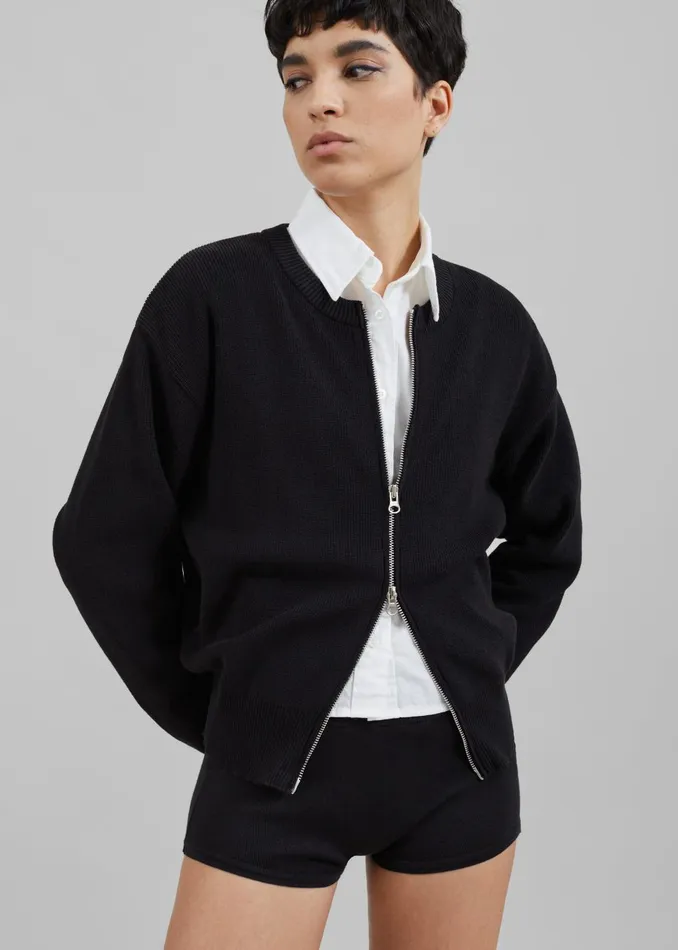 Women Veronica ZipUp Cardigan 8211 Black The Frankie Shop Knitwear