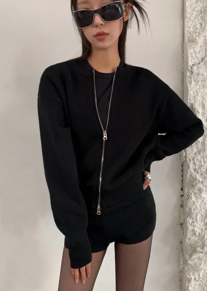 Women Veronica ZipUp Cardigan 8211 Black The Frankie Shop Knitwear
