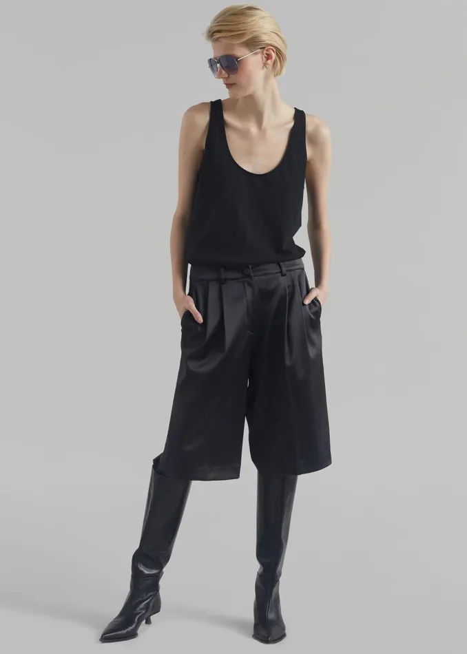 Women Vienna Satin Bermuda Shorts 8211 Black The Frankie Shop Bottoms