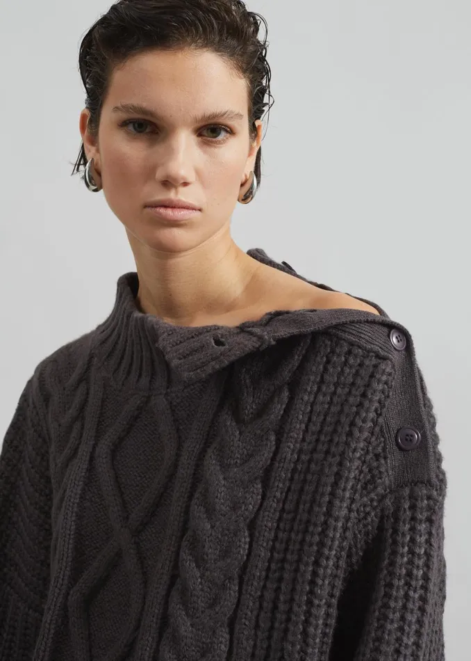 Women Wallonia Braided Sweater 8211 Charcoal The Frankie Shop Knitwear