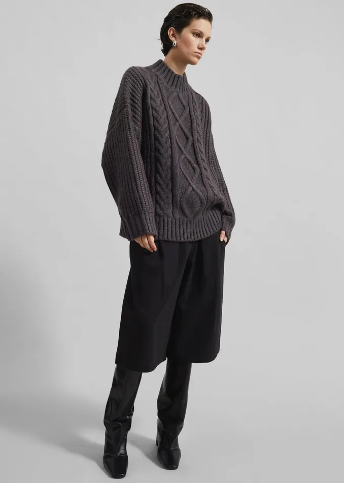 Women Wallonia Braided Sweater 8211 Charcoal The Frankie Shop Knitwear