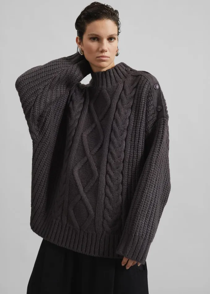 Women Wallonia Braided Sweater 8211 Charcoal The Frankie Shop Knitwear