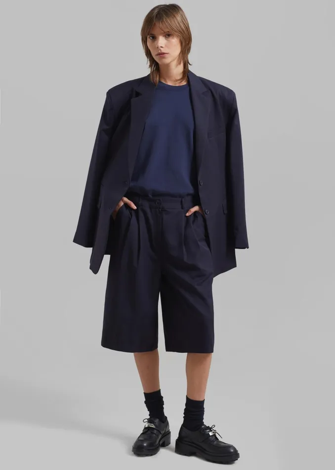 Women Wilma Pleated Bermuda Shorts 8211 Navy The Frankie Shop Bottoms
