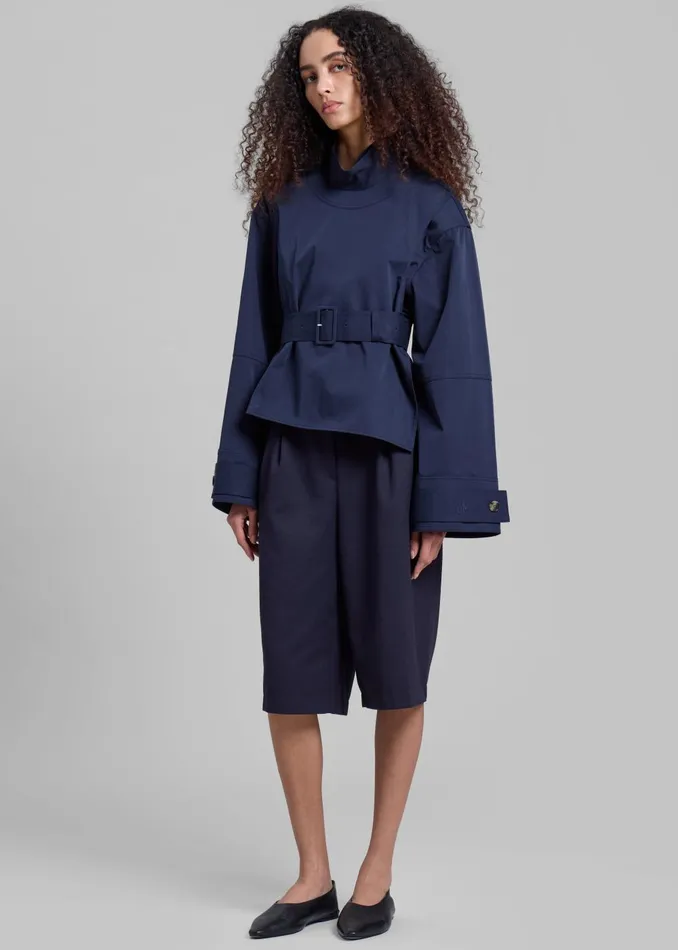 Women Wilma Pleated Bermuda Shorts 8211 Navy The Frankie Shop Bottoms