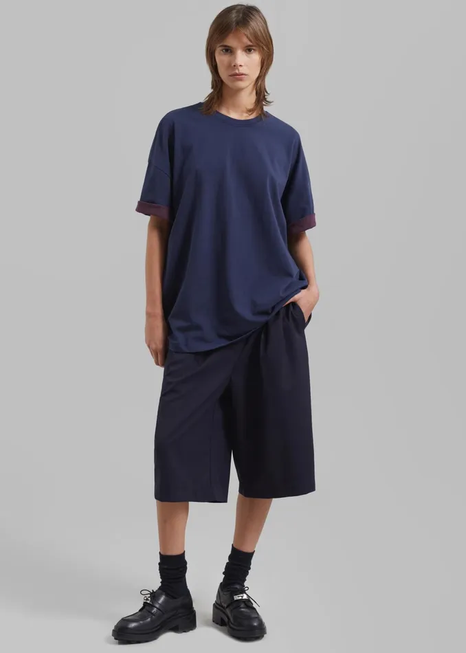 Women Wilma Pleated Bermuda Shorts 8211 Navy The Frankie Shop Bottoms