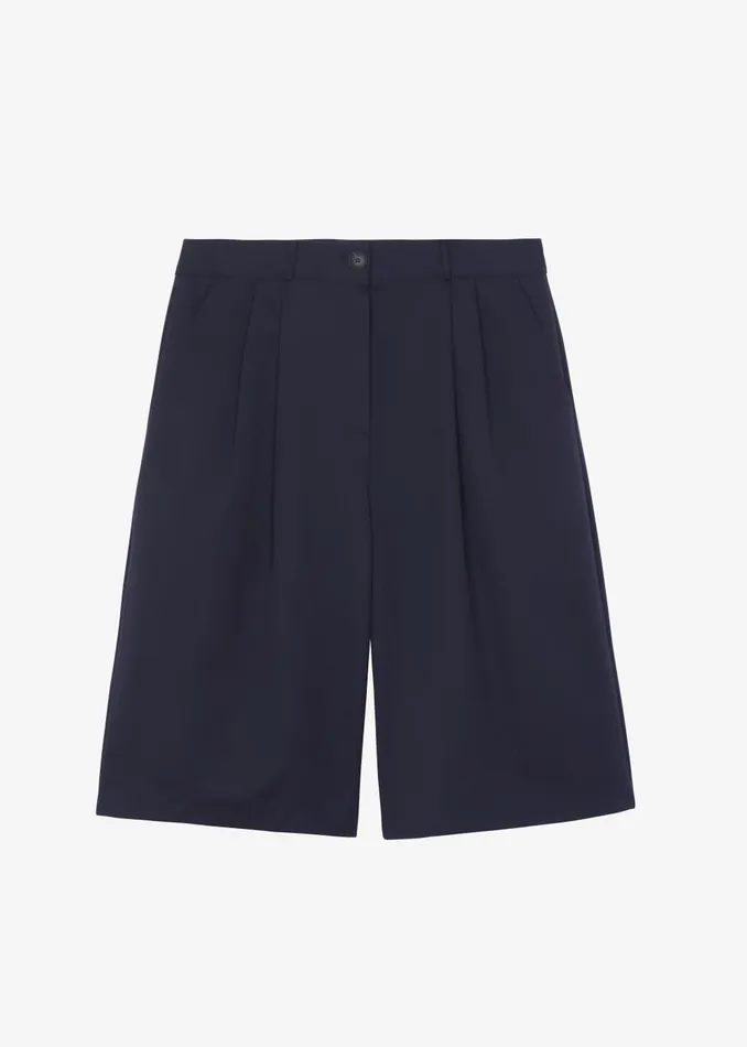 Women Wilma Pleated Bermuda Shorts 8211 Navy The Frankie Shop Bottoms