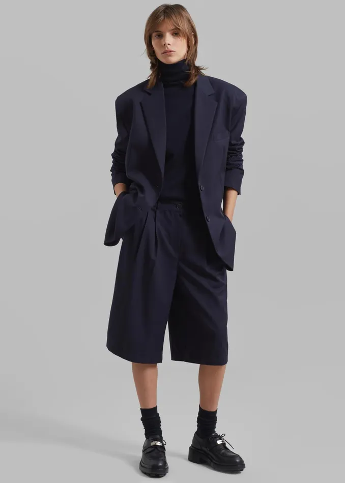 Women Wilma Pleated Bermuda Shorts 8211 Navy The Frankie Shop Bottoms