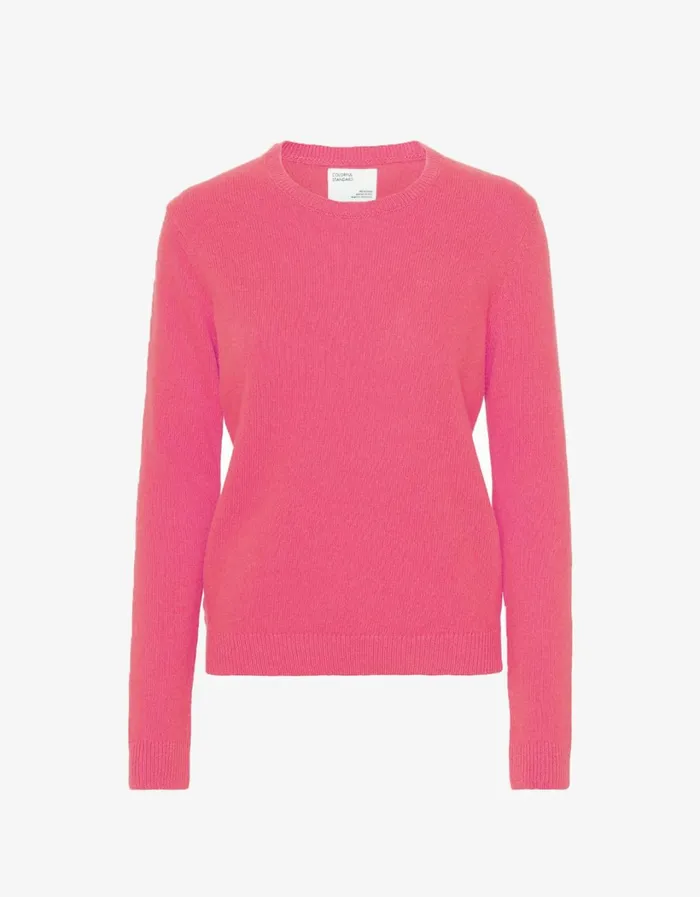 Women Women Classic Merino Wool Crew Bubblegum Pink Colorful Standard Knit Sweaters