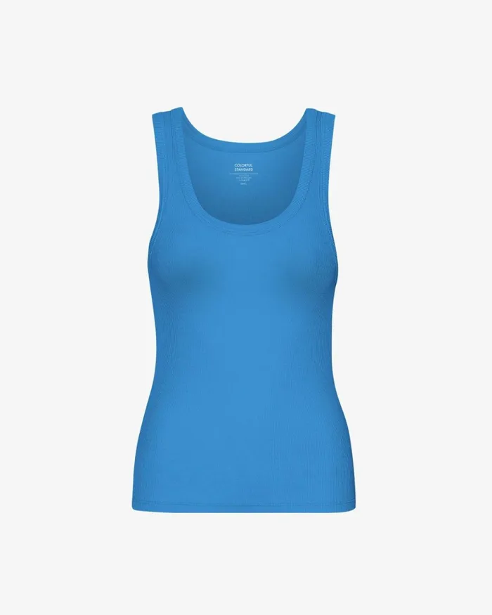 Women Women Organic Rib Tank Top Pacific Blue Colorful Standard Tank Tops