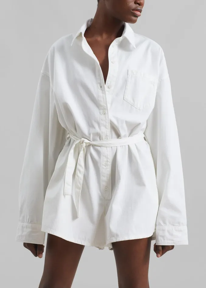 Women Wren Denim Romper 8211 White The Frankie Shop Jumpsuits