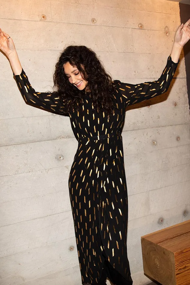 Women YUMI KIM Dresses NINA DRESS Dash Foil Black And Gold