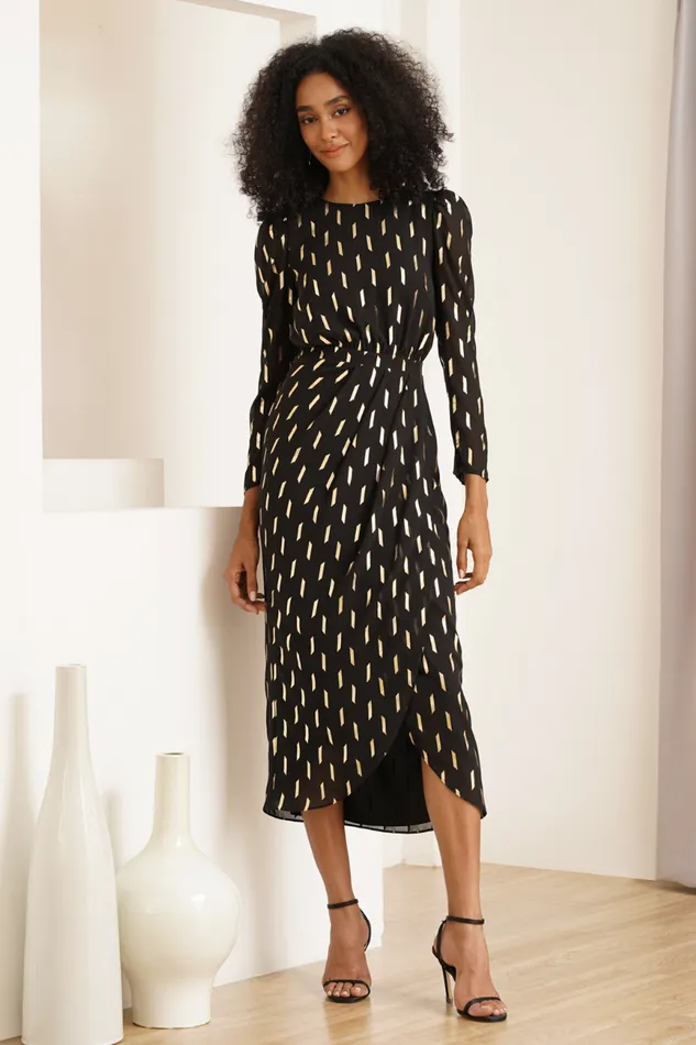 Women YUMI KIM Dresses NINA DRESS Dash Foil Black And Gold