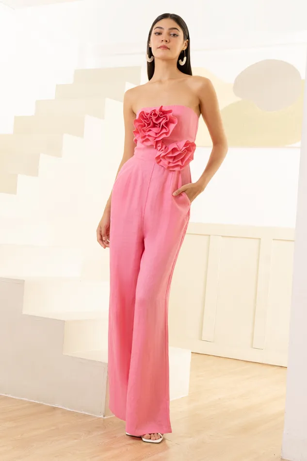 Women YUMI KIM Jumpsuits and Rompers IBIZA LINEN JUMPSUIT Fuchsia Pink