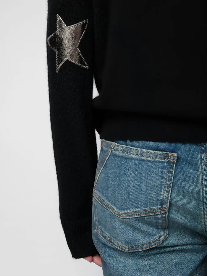 Women Zadig and Voltaire Sweaters and Cardigans Cici Patch Cashmere Sweater Black Women Zadig and Voltaire Sweaters and Cardigans Cici Patch Cashmere Sweater Black